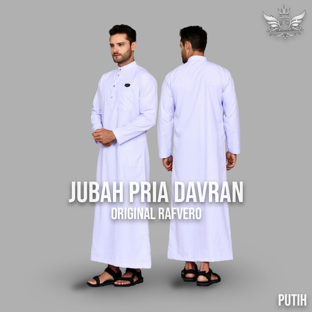 Jubah Pria Model Saudi Embos Modern Slimfit Original Lengan Panjang Berkerah Warna Putih White Tebal