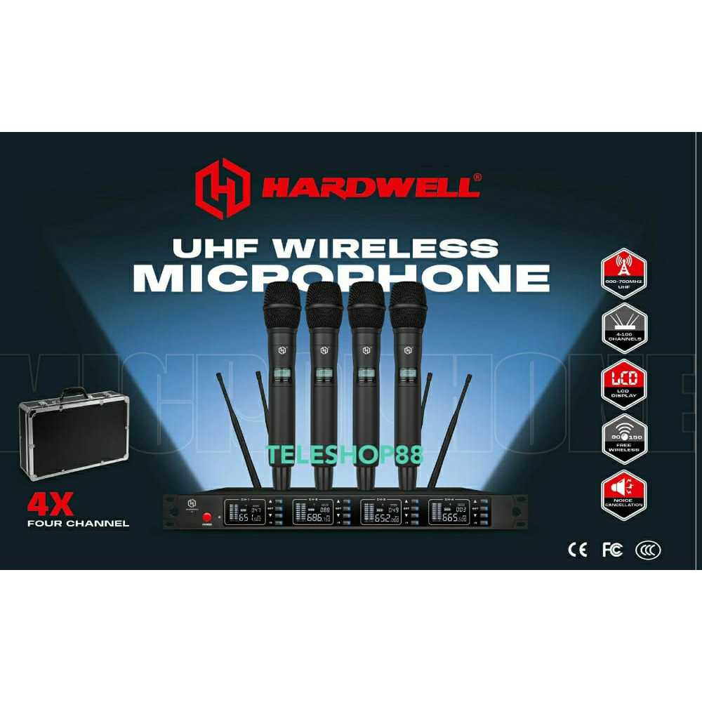 Hardwell 4X Original Mic Wireless 4 Channel UHF Mic Handheld