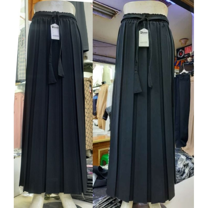 Rok kerja wanita plisket pinggang karet bahan kospin tebal lembut dan jatuh