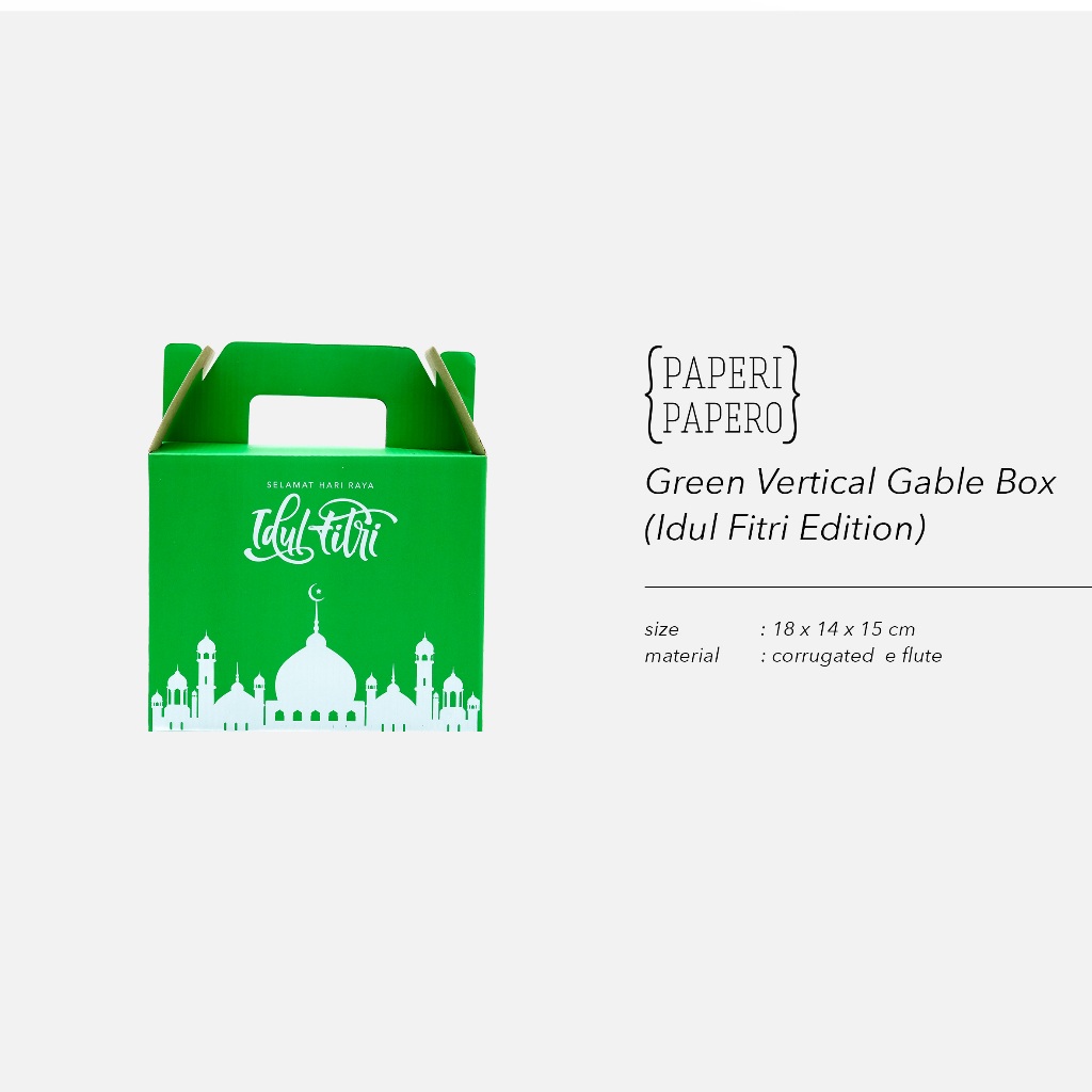 

Green Vertical Gable Box 2 Idul Fitri (18x14x15 cm) Lebaran Ramadhan (1 Pcs)