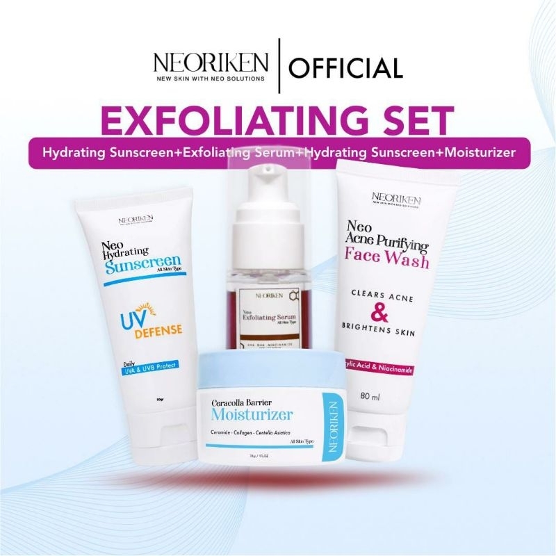 Neoriken Paket Skincare Exfoliating Set Acne Purifying Face Wash + Exfoliating Serum + Ceracolla Moi