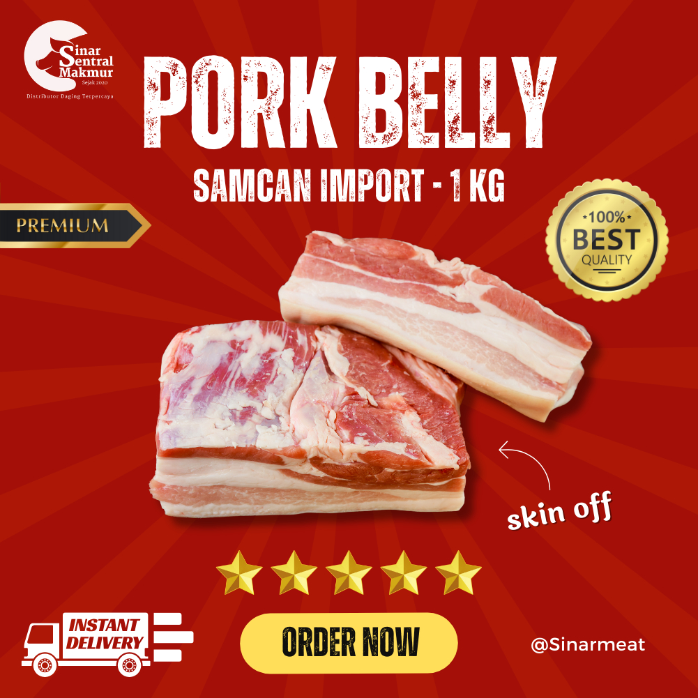 

DAGING BABI SAMCAN LEPAS KULIT IMPORT / PORK BELLY SKIN OFF IMPORT 1KG