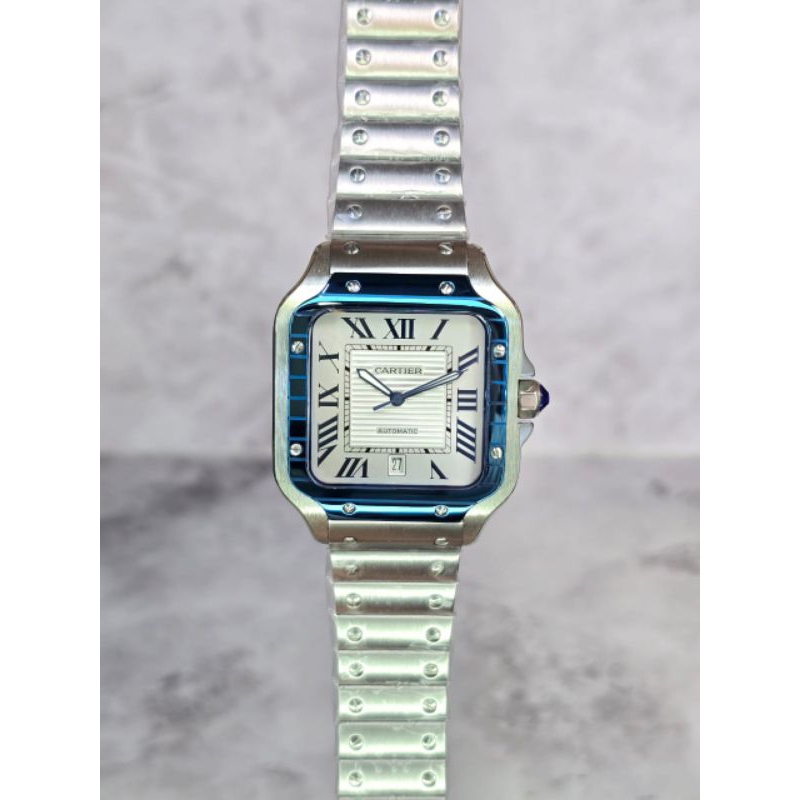 Cartier Santos Silver Ring Biru Automatic Super Japan Quality Diameter Case 40mm #cartier