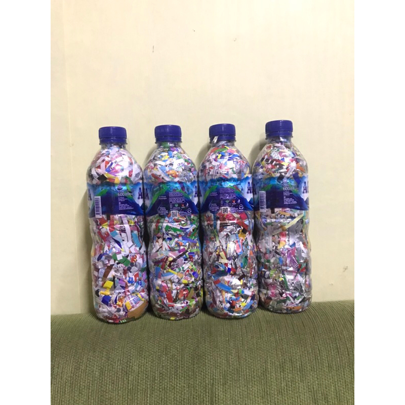 Ecobrick botol aqua 600 ml berat 200 gram padat potongan kecil ramah lingkungan