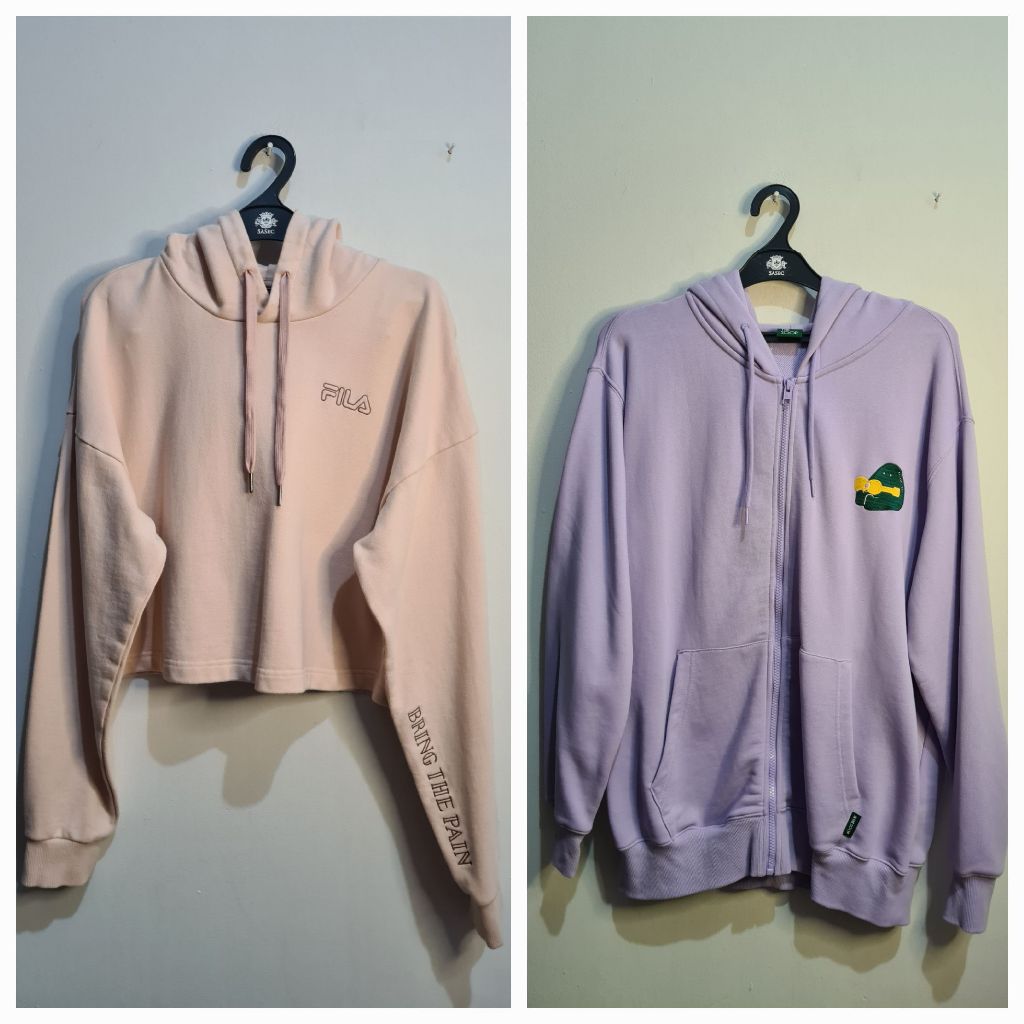 Fila Bring The Pain On In The Soop Peach Pink Purple Hoodie Jacket Jaket Kupluk Bertudung Pink Ungu BTS Official Merchandise