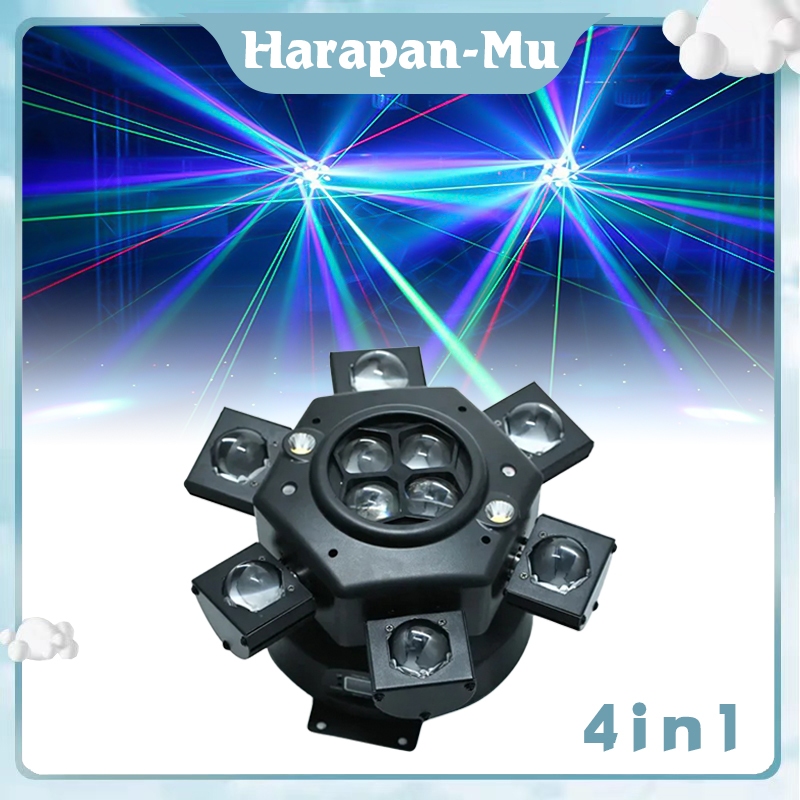 4in1 Led Lampu Moving Panggung 10 Mata Lampu Disco Laser Lampu Panggung Sorot Putar Untuk Panggung, 