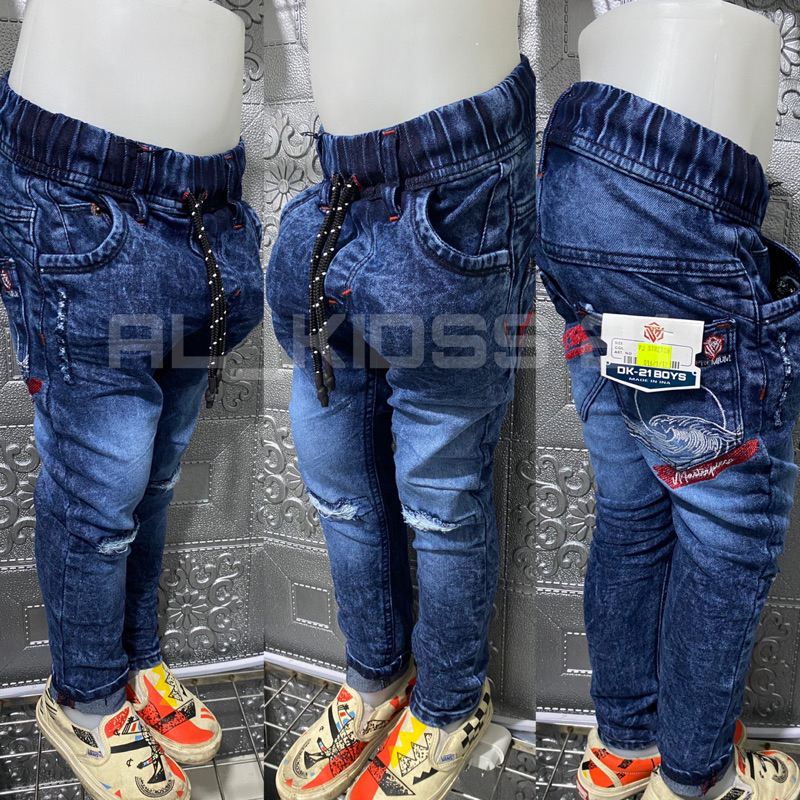 3-12 Tahun Celana Jeans Panjang Anak Laki Laki Model Ripped Sobek Lutut