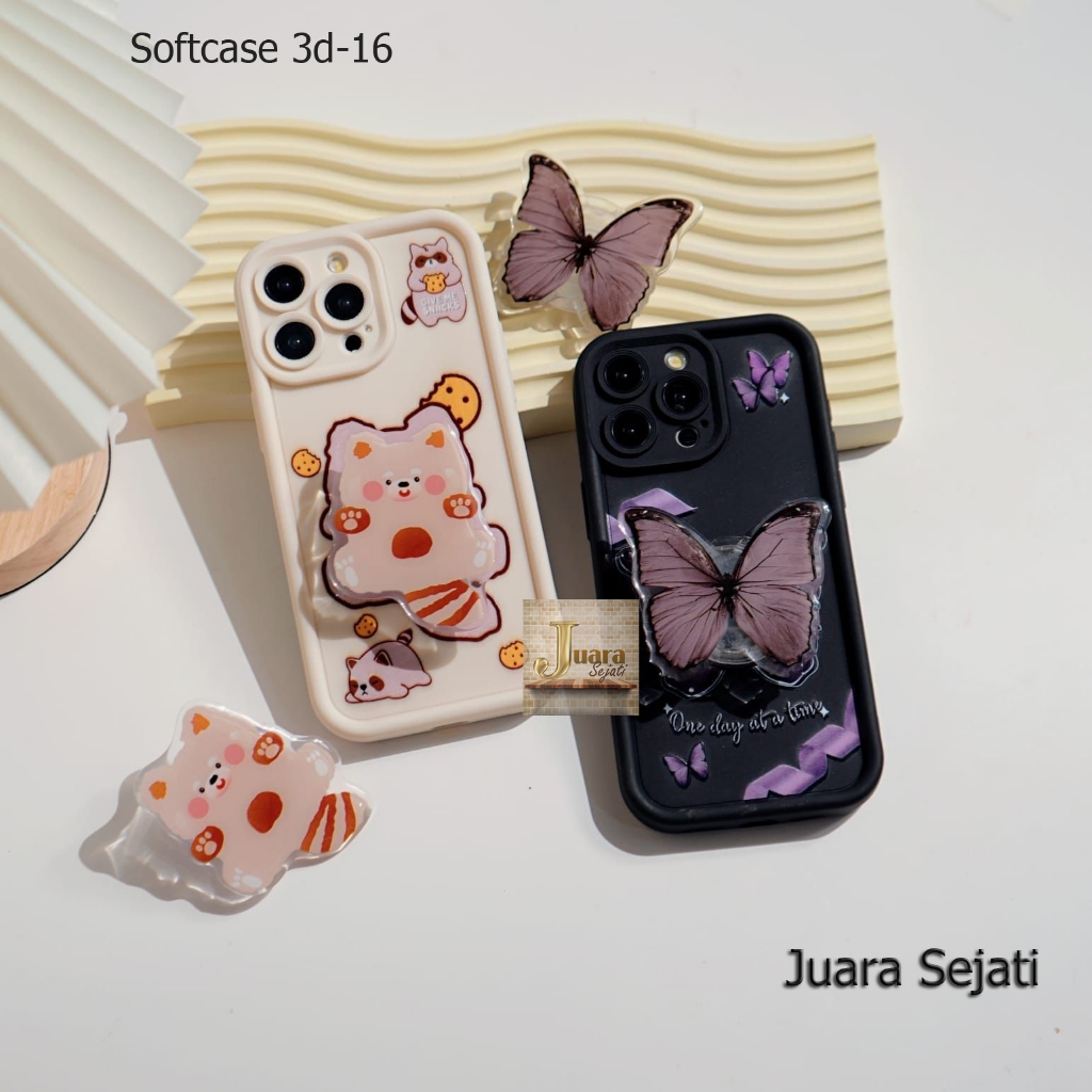 Softcase + Popsocket [3D-16] Case/Silicon OPPO A15 OPPO A16 OPPO A16K OPPO A17 OPPO A17K OPPO A1K OP