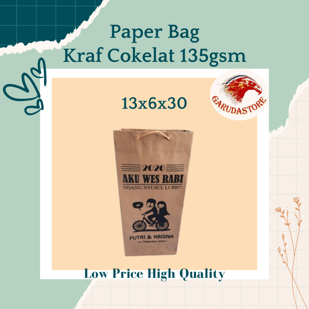 

Paperbag Wedding , Paperbag Sandal Hotel , Paperbag Souvernir Murah Size 13x6x30 Bahan Kertas Kraf Cokelat