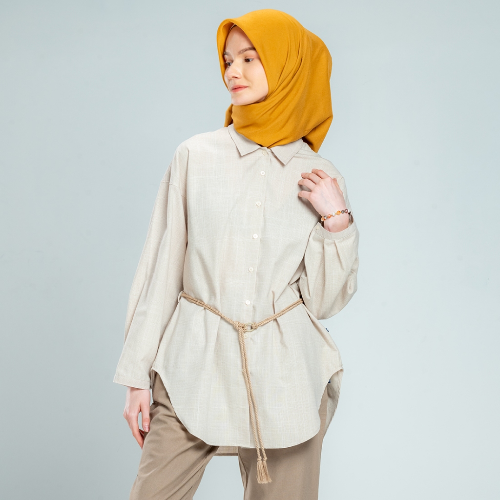 Flamoush Hilvan Khaki Kemeja Casual Wanita