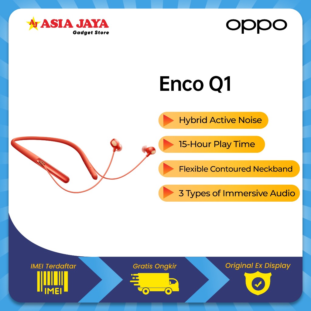 Handsfree OPPO Enco Q1 Earphone Bluetooth Wireless Noise Cancelling Headphones GARANSI RESMI OPPO