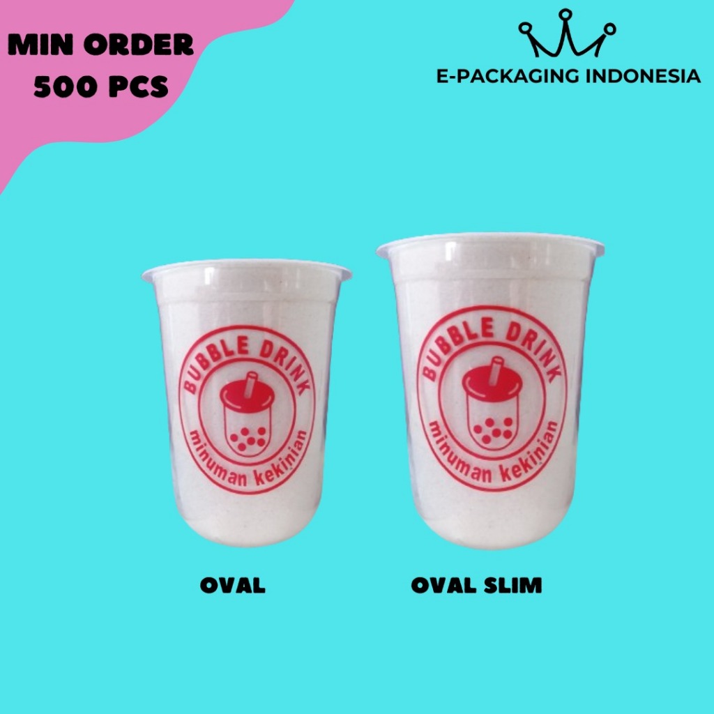 Sablon Cup Plastik Oval/Oval Slim 14 & 16 oz Free Design