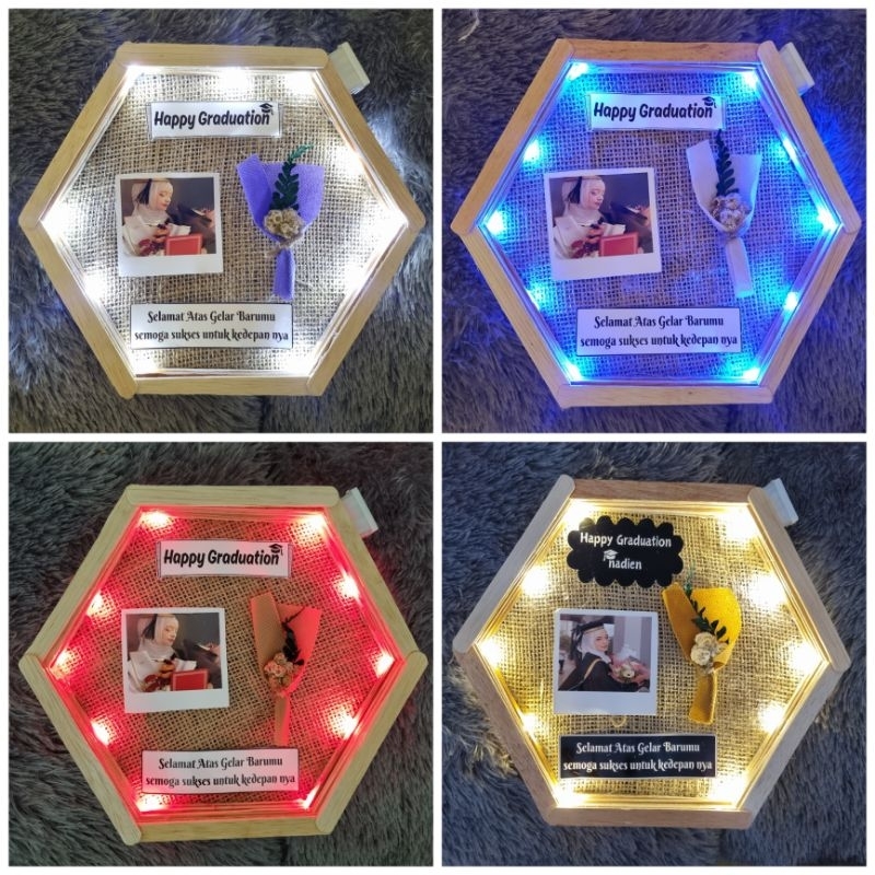 Hexagonal frame Led custom Kado Wisuda / Happy Graduation / kado Wisuda
