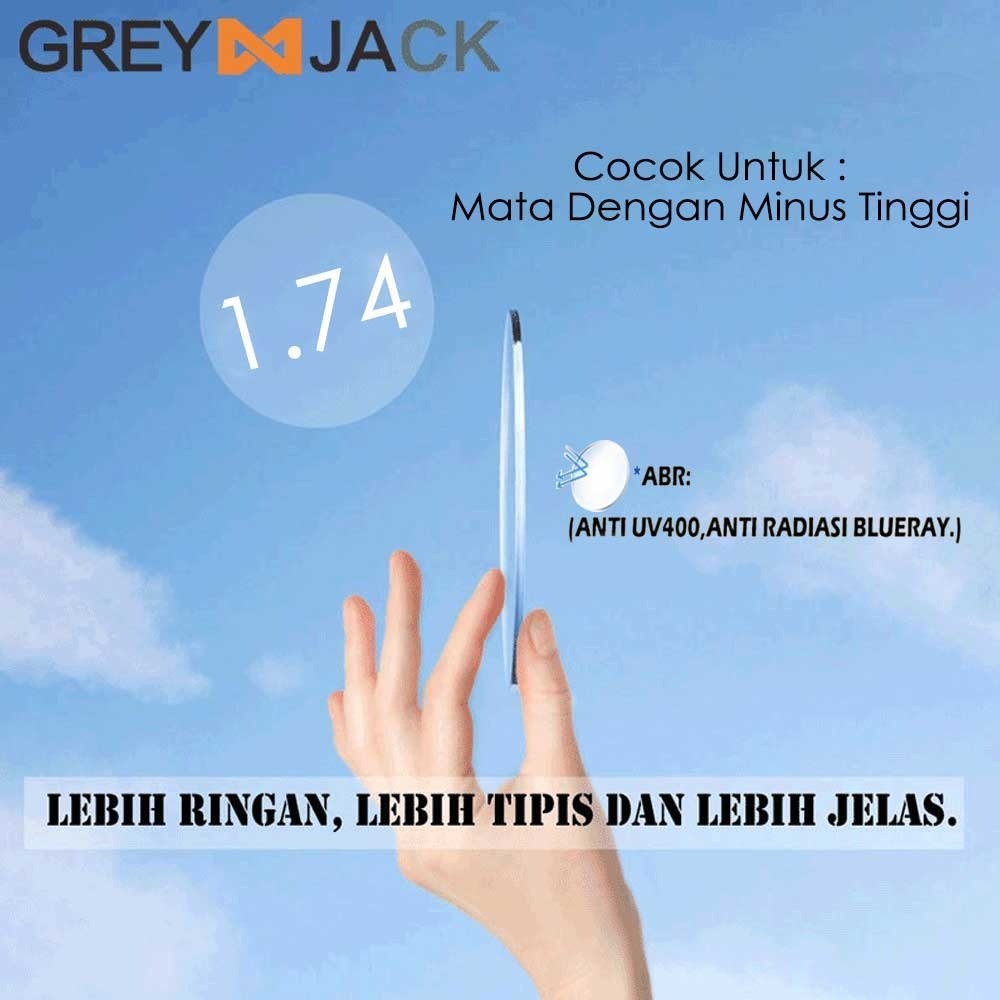 Grey Jack Lensa Di Pertipis Kacamata Minus Tinggi Antiradiasi Blueray HI Index Super Tipis 1.74