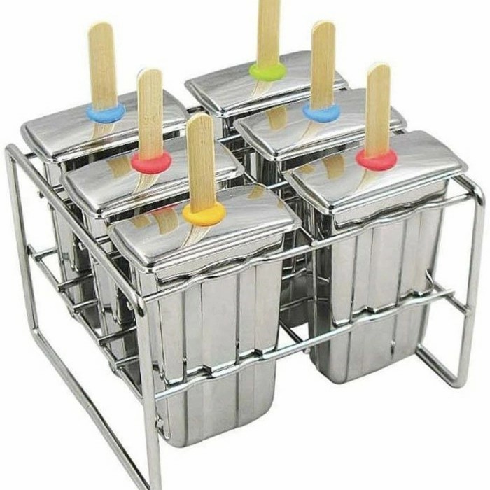 Popsicle Ice Cream Mould Stainless 6pcs with Rack Cetakan Es loli mold