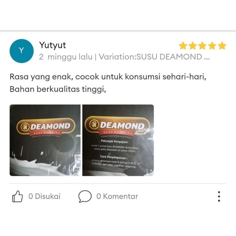 

Deamond Susu kambing bubuk nutrisi tulang dan otot, 1 box isi 10 saset