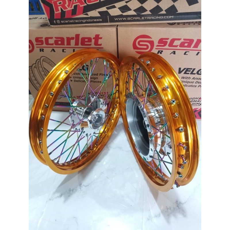 Scarlet velg Original SNI ring 14 paket  Ukuran depan 140x14 Ukuran belakang 160x14  untuk motor bea