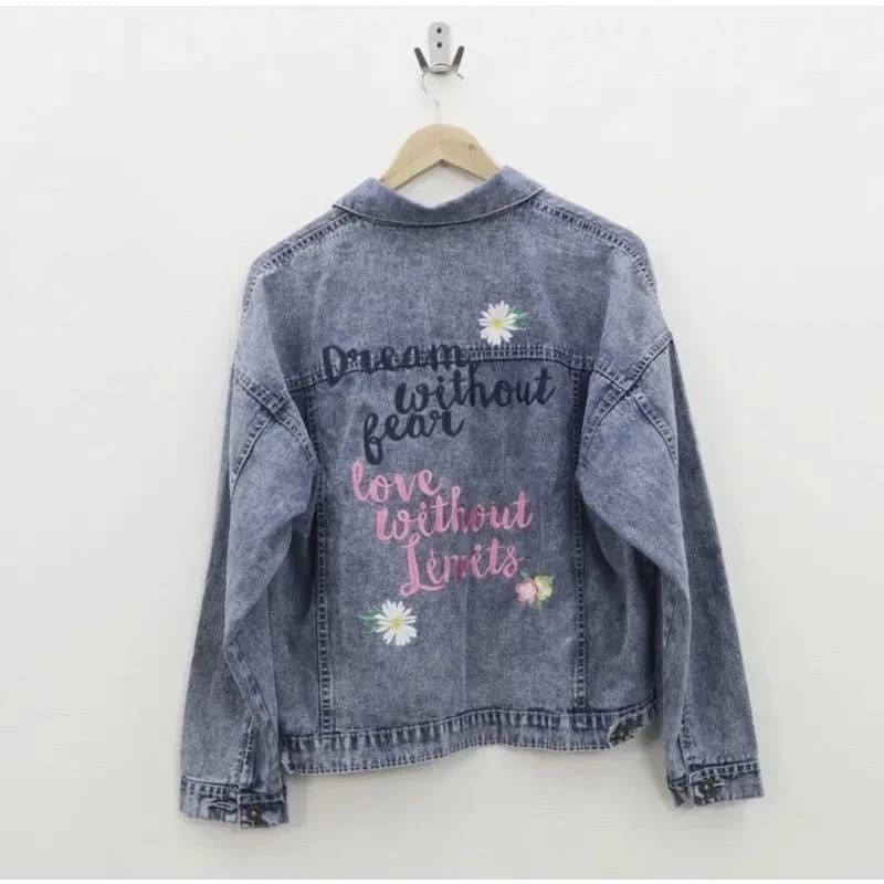 Jaket Bordir Jeans Wanita Jumbo Oversize - Crop Top Jeans Jaket Wanita Kekinian - Jaket Jeans Wanita