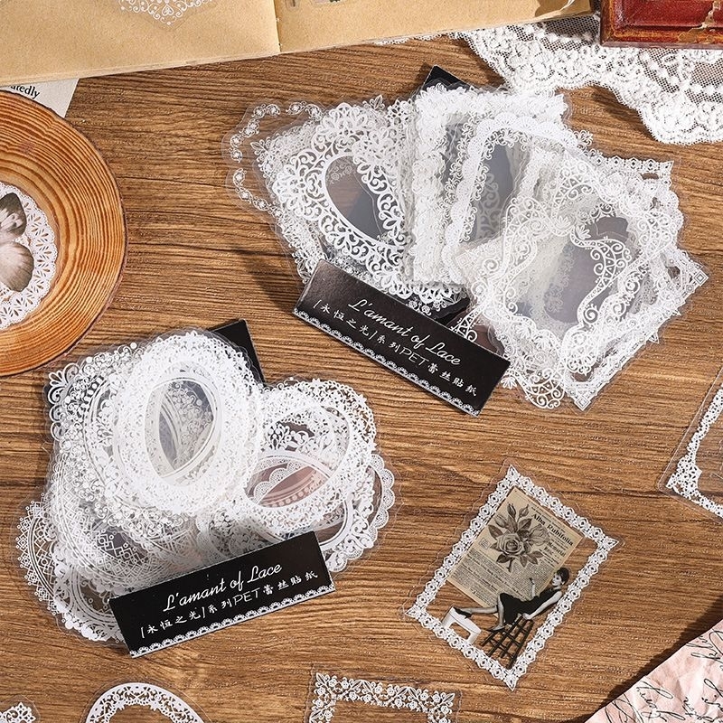 

30pcs sticker lace aesthetic - lace theme stickers - stiker renda doilies - stiker pet dekorasi