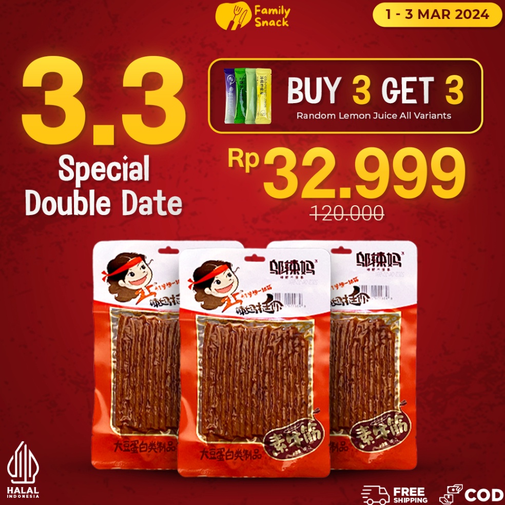 

NVP544 TERMURAH Latiao Family Snack HALAL3pcs Wulama Latiao 3 Pcs Wulama Gluten Cemilan Snack A Food Vegetarian Latiao Latiao Wulama
