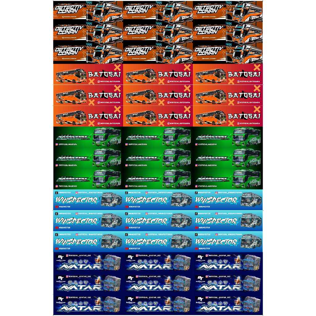 

STICKER BUS BASURI TUNGGAL JAYA CAMPUR 1 Lembar Isi 45 kotak, STICKER BUS BASURI VIRAL Vol.16