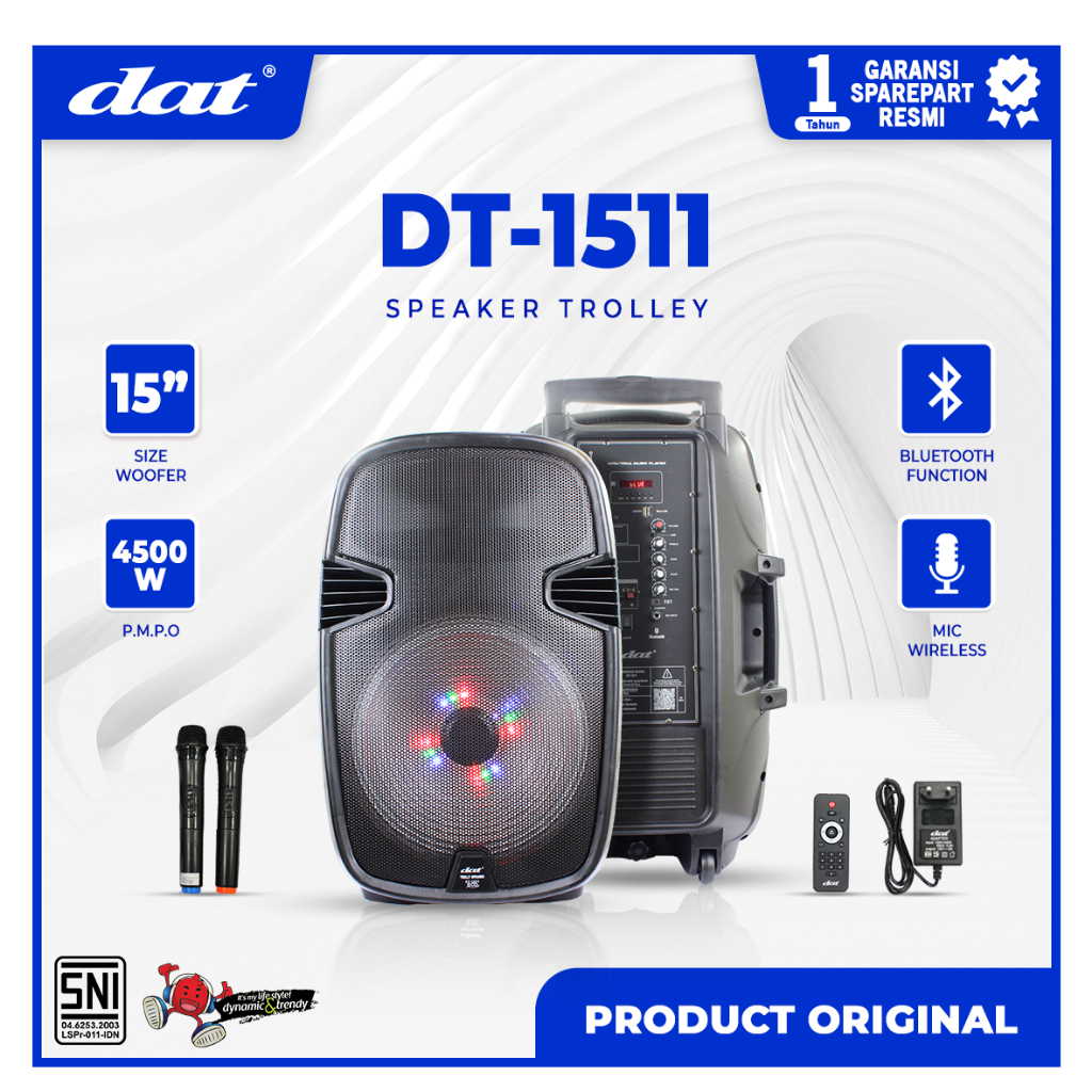 DAT Speaker Trolley 15 Inch 2 Bluetooth Mic