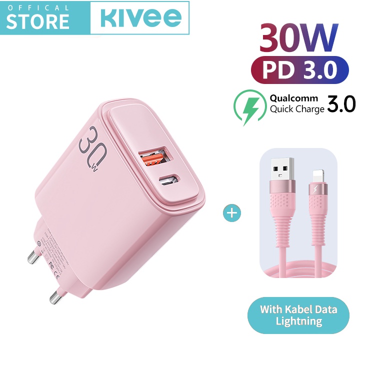 DU KIVEE Kepala Charger iphone Fast Charging 3W Macaron Charger Type C Micro USB Dual Port for Samsu