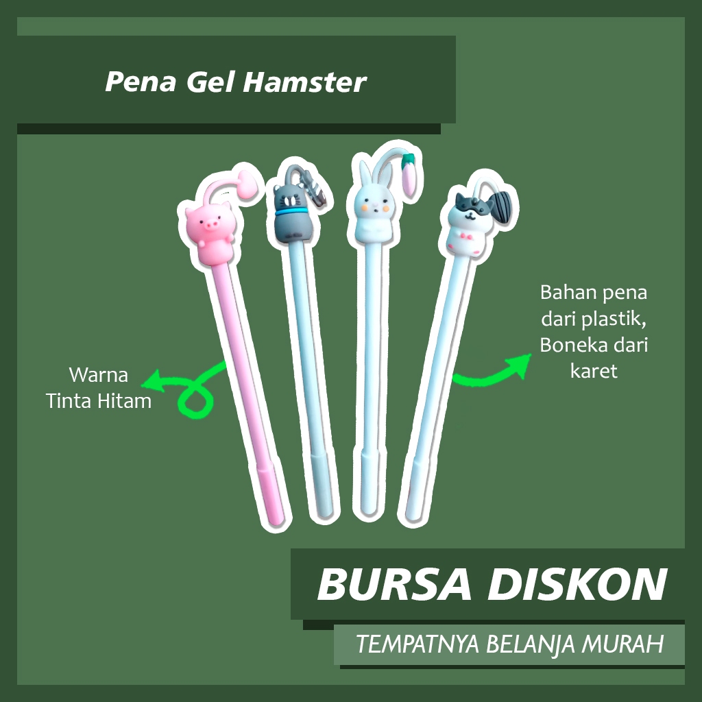 

4 & 12 pcs Pena Hamster Kelinci Bolpen Pen Pulpen Gelpen Karakter Murah Lucu Selusin Kucing Babi