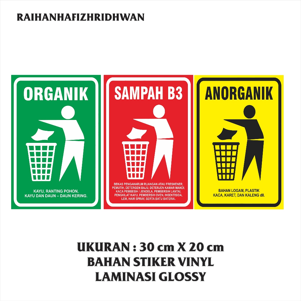 

STIKER VINYL TEMPAT SAMPAH ORGANIK, B3, ANORGANIK