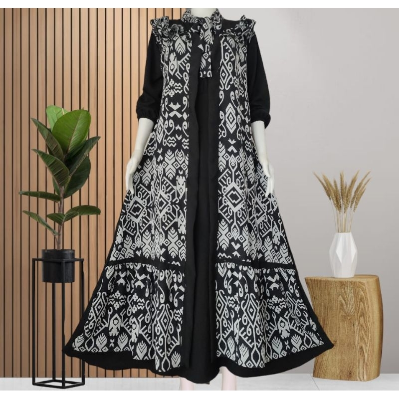 GAMIS TERBARU CRINKLE ALEVA REMPEL DADA MOTIF ETNIK