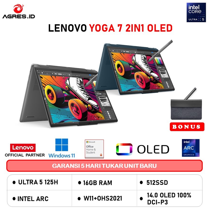 LENOVO YOGA 7 2IN1 14 OLED ULTRA 5 125H 16GB 512GB W11+OHS 14.0WUXGA PEN 3Y PREM+3ADP (BOX SLEEVE) T
