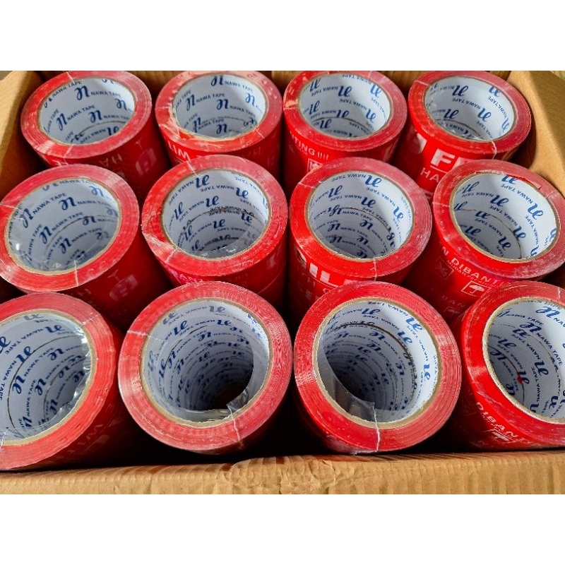 

72ROLL ( 1DUS/1KARTON)LAKBAN FRAGILE MERAH&PUTIH 48X100 YARD& 72 YARD( 1KARTON/1DUS ISI 72ROLL)
