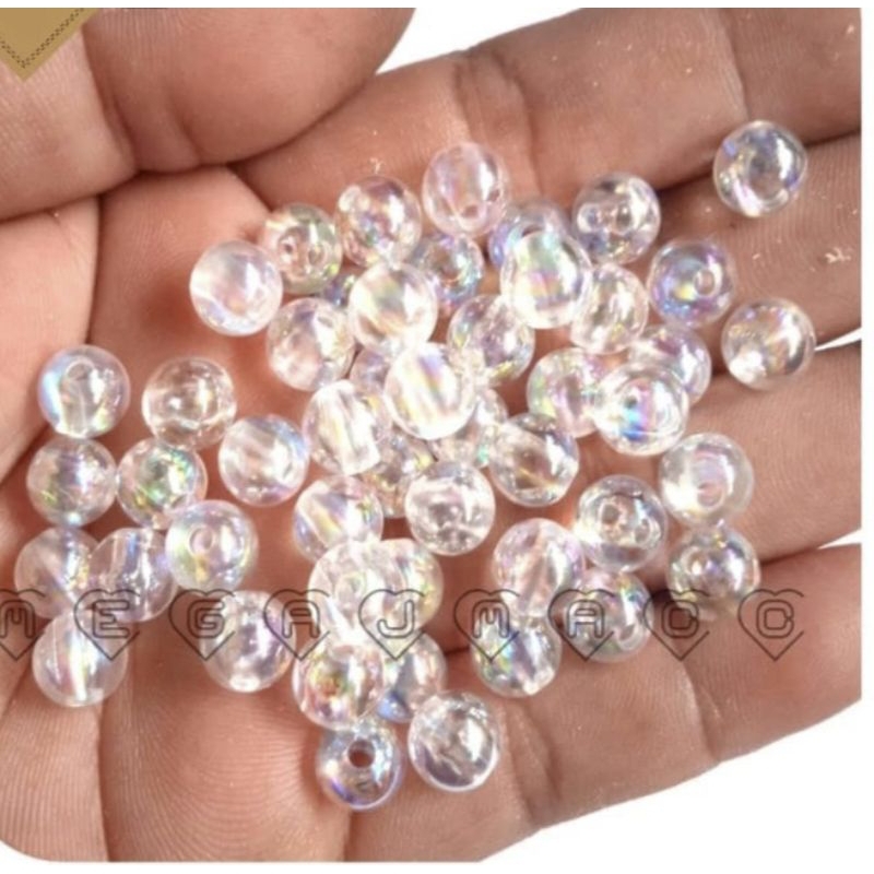 100pc manik mote bulat akrilik shimer pelangi bahan diy  8mm