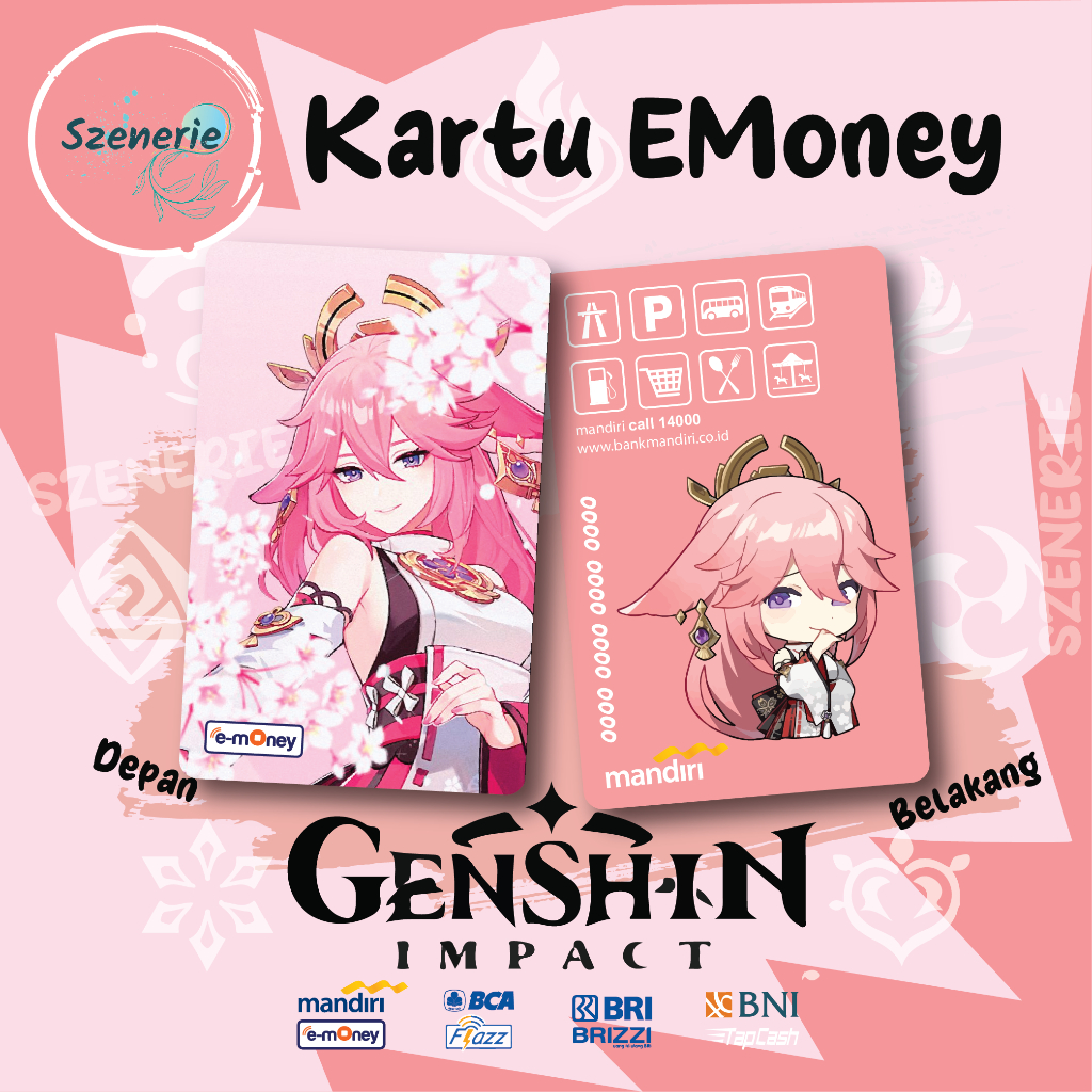 Emoney Custom Yae Miko Genshin Impact Flazz gen 2 Mandiri BCA Tapcash BNI Brizzi BRI NFC - 2 sisi