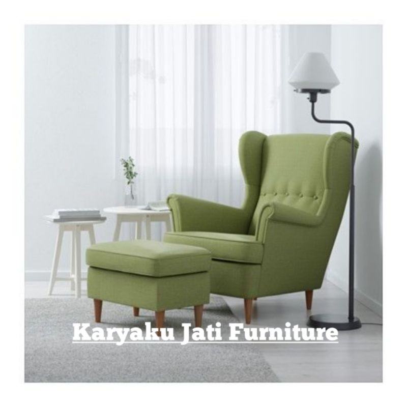 kursi sofa retro 1 seater + puff kotak terbaru
