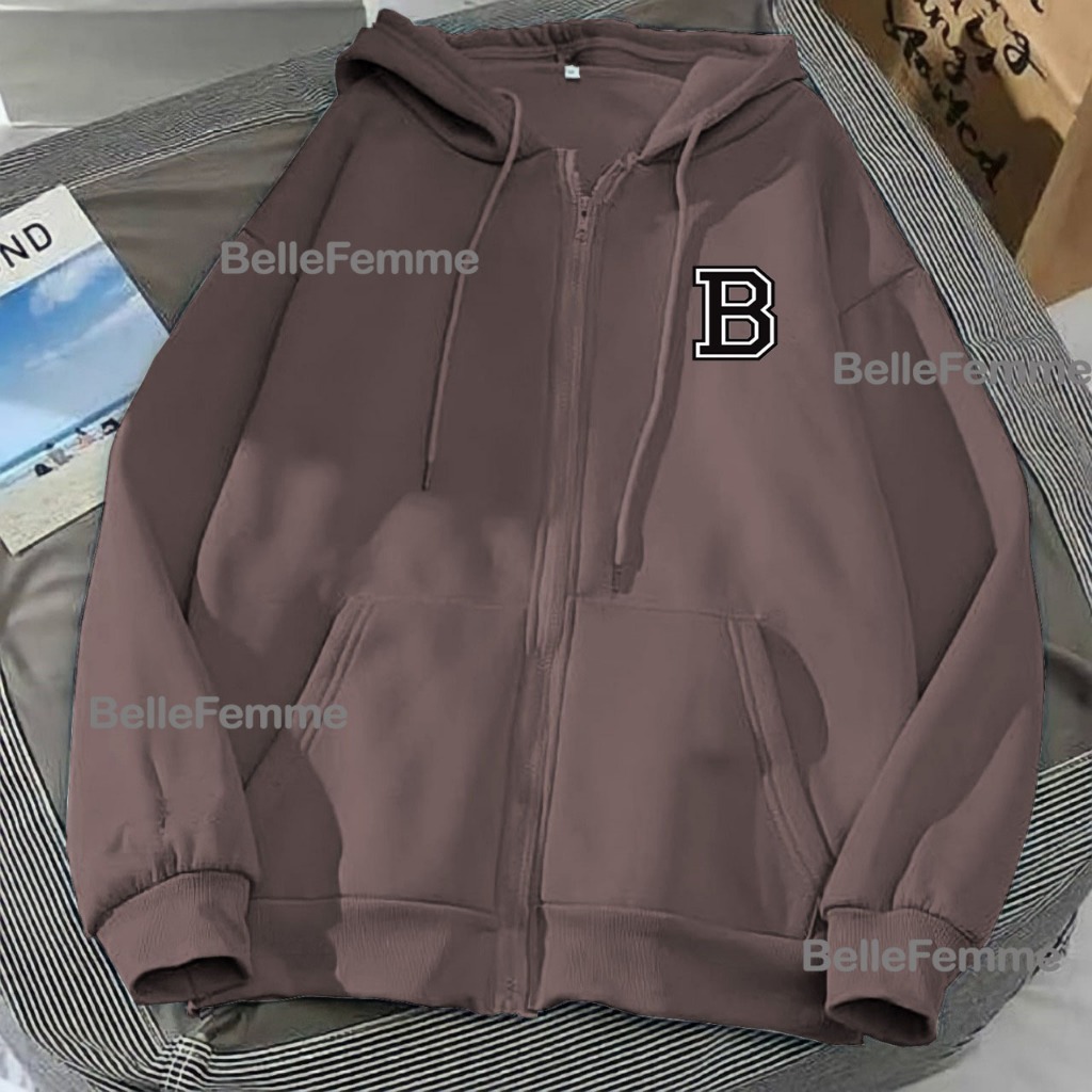 hoodie wanita kekinian resleting motif huruf B l xl xxl 3xl 4xl xxxl xxxxl jaket zipper wanita pria 