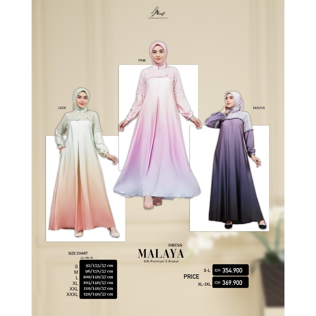 Gamis Dress Lebaran Kondangan Ar Rafi Malaya Dress Terbaru 2024 Kekinian Silk Premium x Brukat Simpe