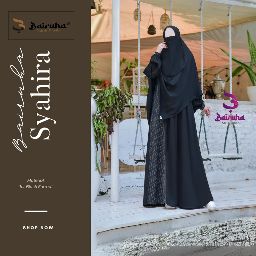Bairuha Gamis Syari Set Premium Syahira - Bahan Zet Black Premium I gamis syari I gamis syari terbar
