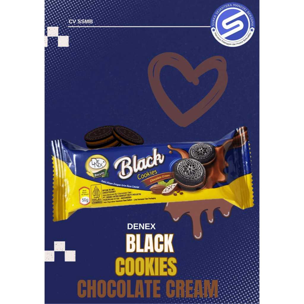 

DENEX BLACK COOKIES CHOCOLATE 50GR 1BOX ISI 12PCS