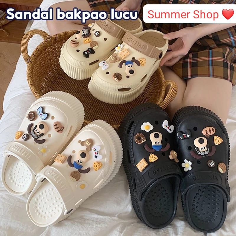 Sandal bapao / sandal jibbitz / sandal slop / sandal baim / sandal kodok / wedges baim / sepatu wedg