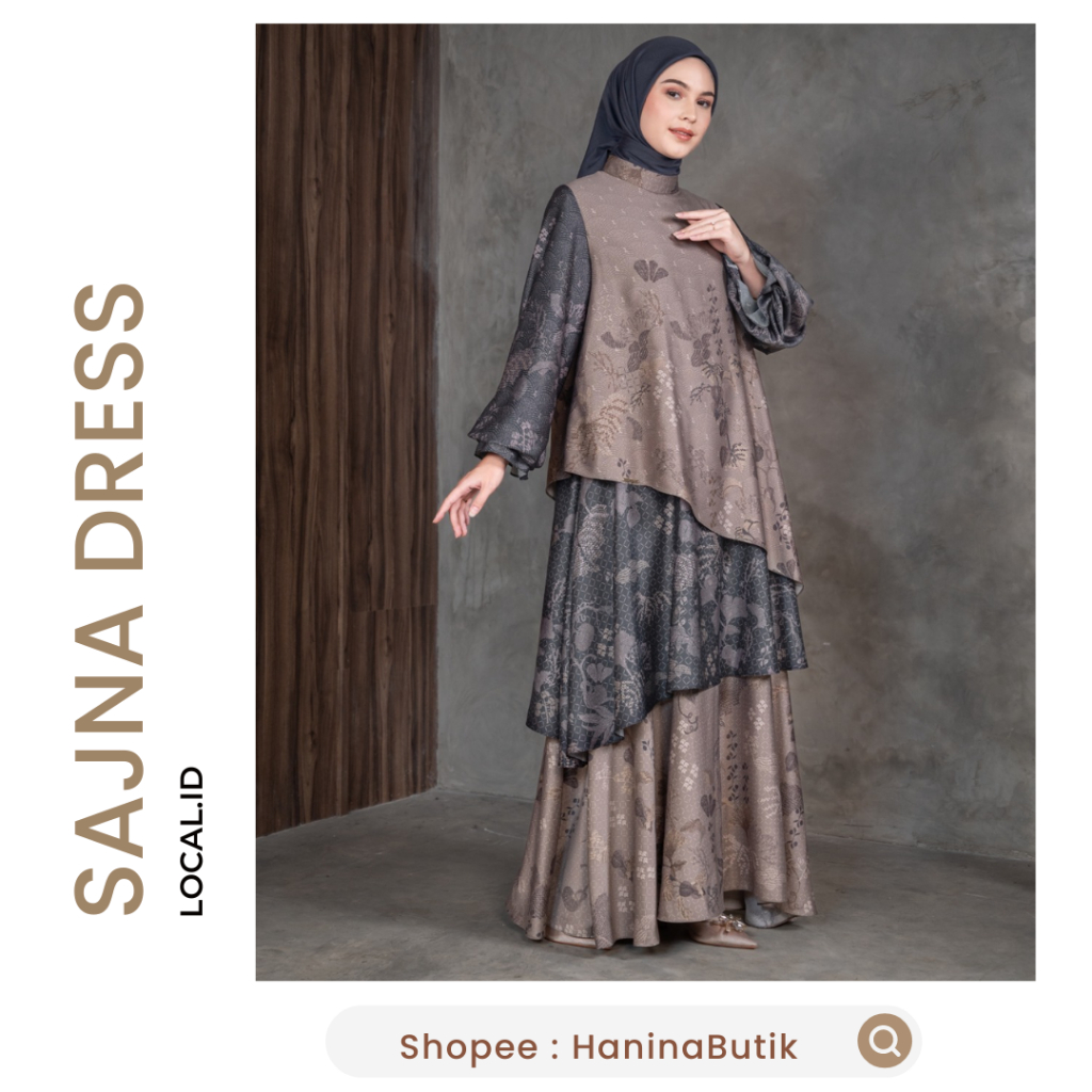 (𝗦𝗜𝗔𝗣 𝗞𝗜𝗥𝗜𝗠) SAJNA DRESS  GRAPHITE ASH SIZE LXL by LOCAL.ID | DRESS RAYA SERIES LOCAL.ID PLEATS DRES