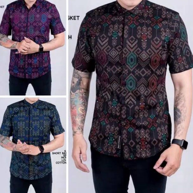 XCF242 KODE 192  Ready Jumbo  Kemeja Batik Pria Songket Lengan Pendek Batik Pendek Batik Songket