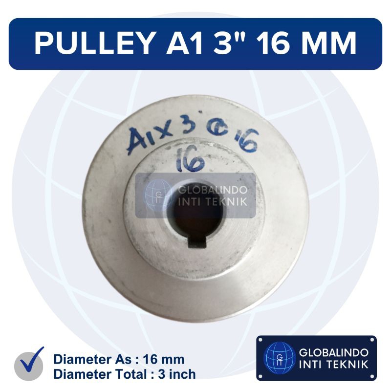 Puli Pully Pulley Mesin Dinamo Kompresor Angin Aluminium A1 3” 16 mm