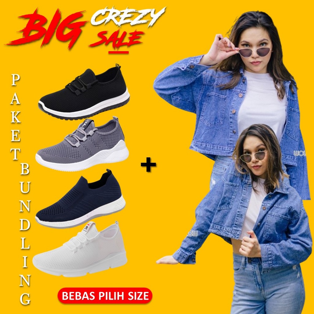 Bundling Jaket Jeans Wanita Dan Sepatu Slip On Wanita