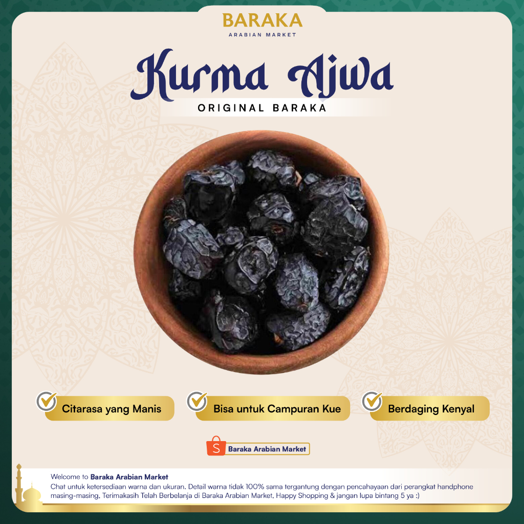 

Kurma Ajwa 200gr 500gr 1kg Asli Manis Premium Original Legit Karamel Baraka Arabian Market