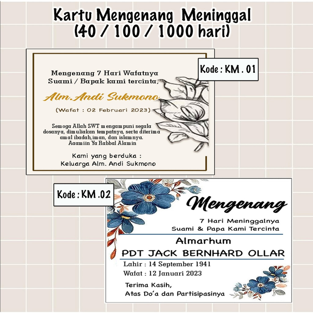 Kartu Mengenang 40 / 100 / 1000 Hari Meninggal (Stiker/Non-Stiker)