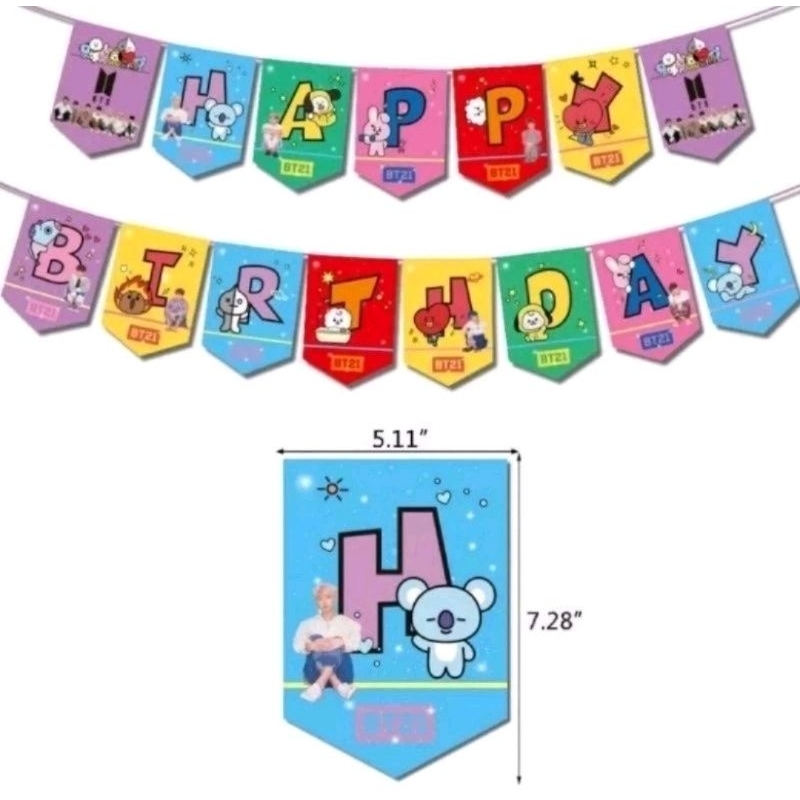 Banner BT 21 bunting flag BT 21 background spanduk BT 21 dekorasi pesta ulang tahun BT 21 perlengkap