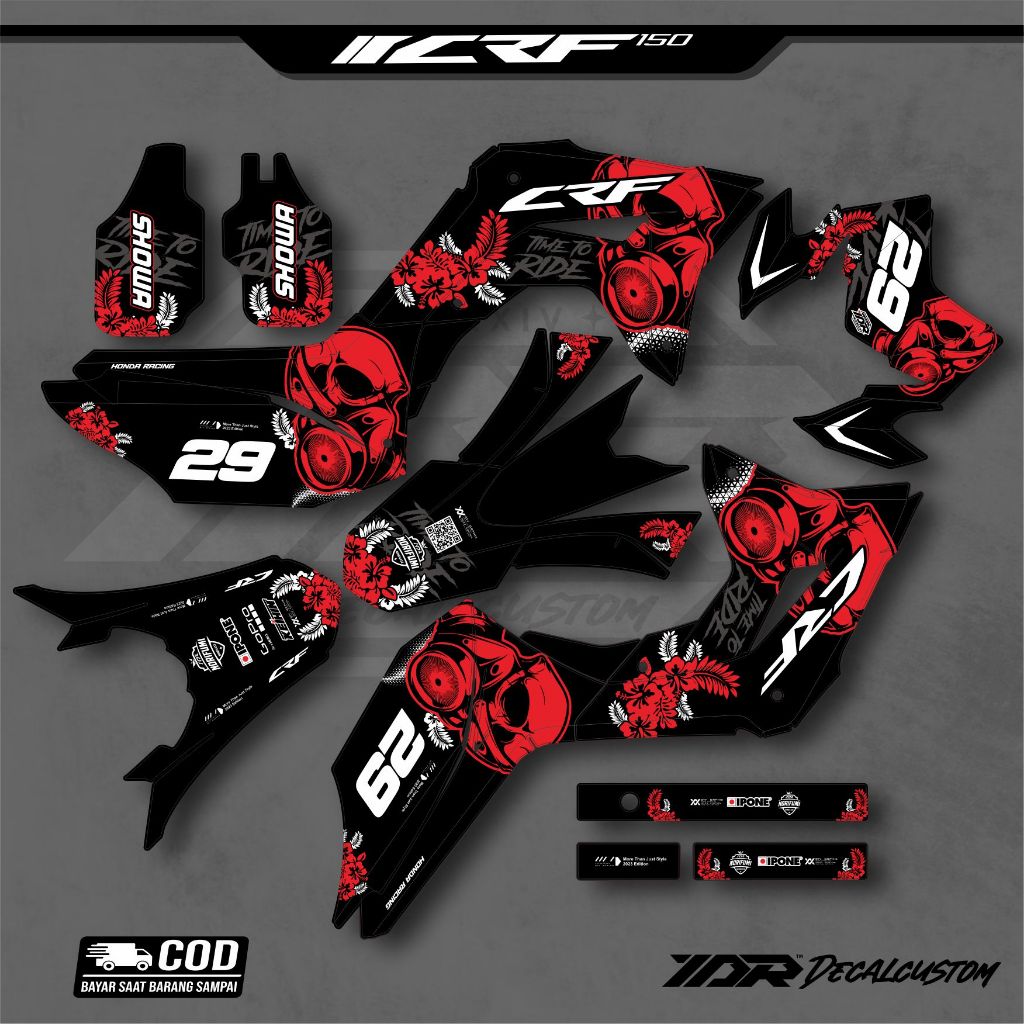 DECAL STICKER CRF150L SKULL HITAM MERAH CUSTOM DESAIN DAN WARNA