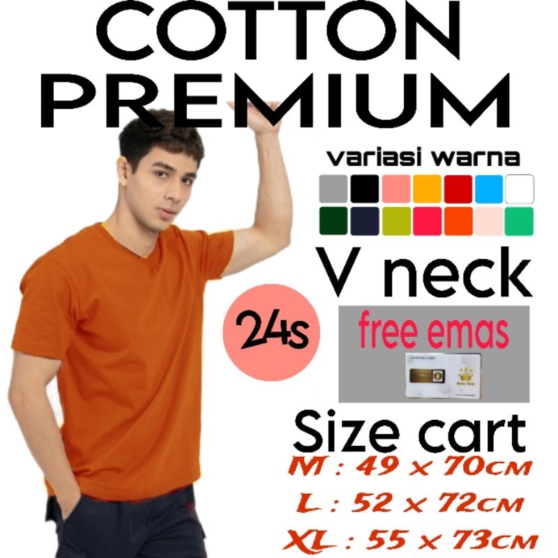 (TEBAL) KAOS POLOS V NECK KATUN COMBED 24S PREMIUM TEBAL UNISEX