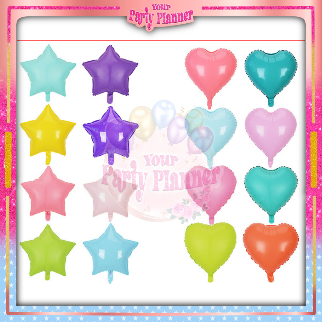 Balon Foil Star dan Love 18" BESAR JUMBO Macaron Series Warna Pastel Cantik / Balon Foil Hati Heart 